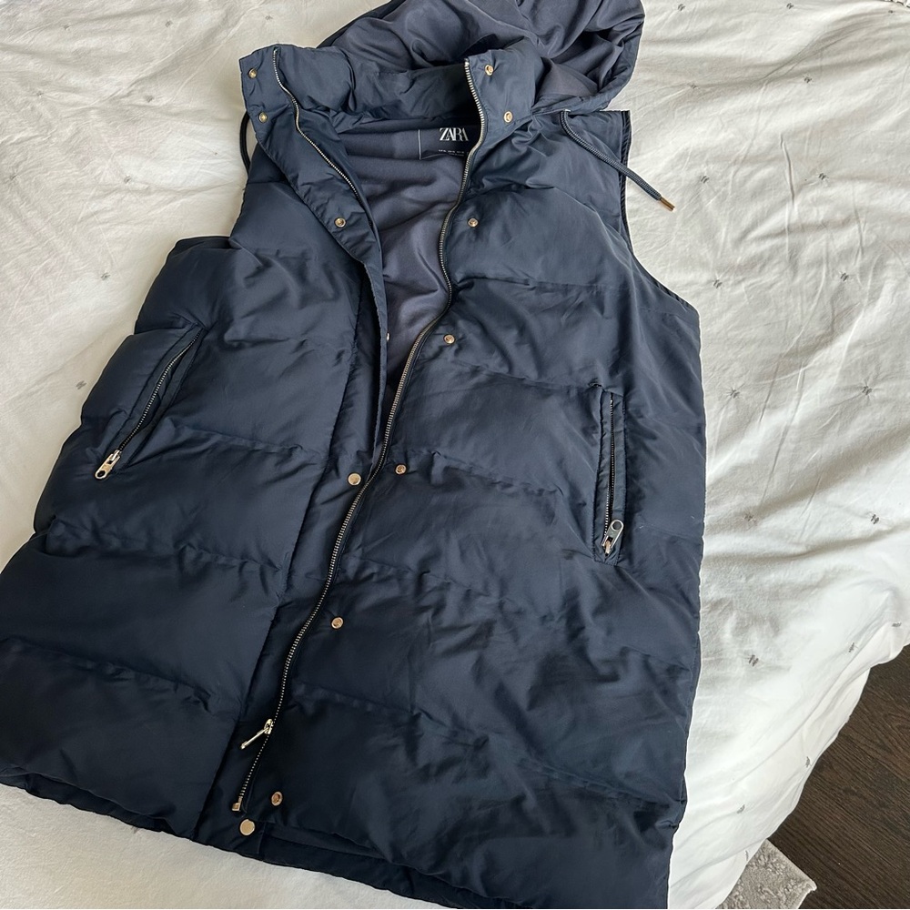 Zara Hooded Long Puffer Vest - Picture 2 of 7